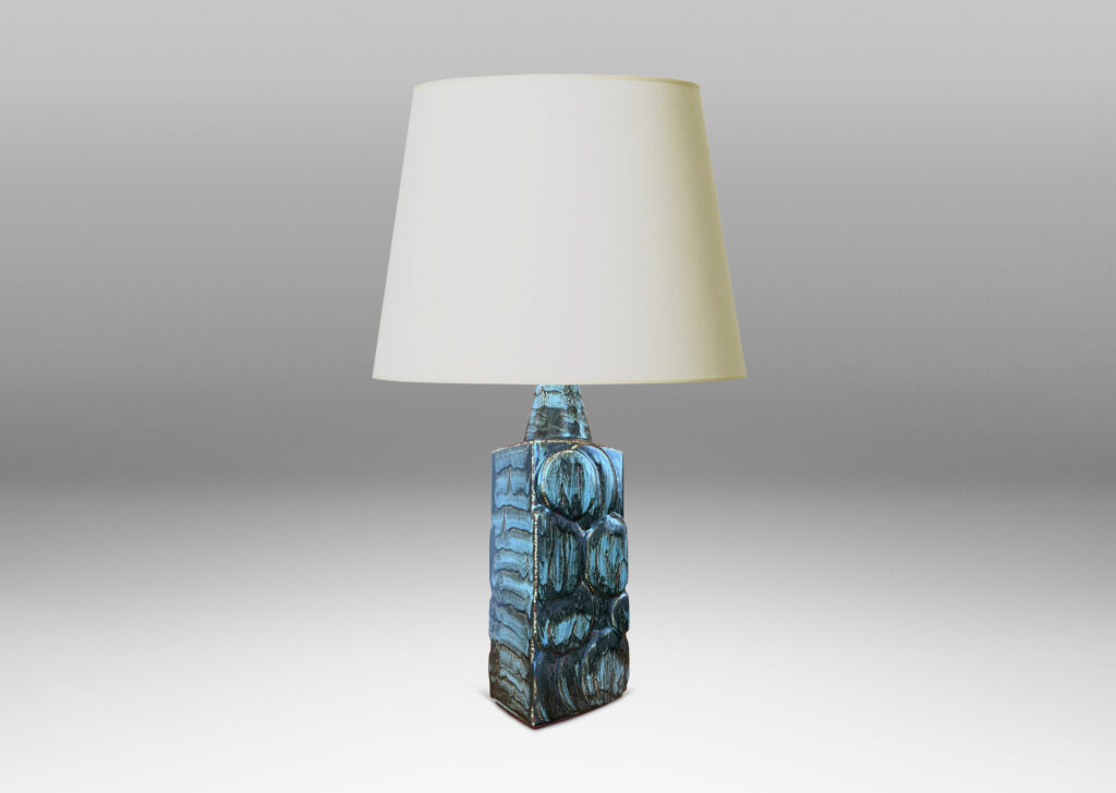 Gallery BAC rectangular form with bubble-like reliefs, glazed in celadon-black