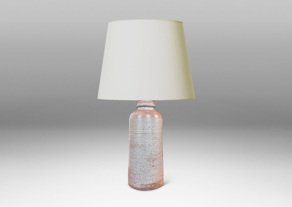 Gallery BAC columnar form with sculpted top, glazed in a light gray with dappling