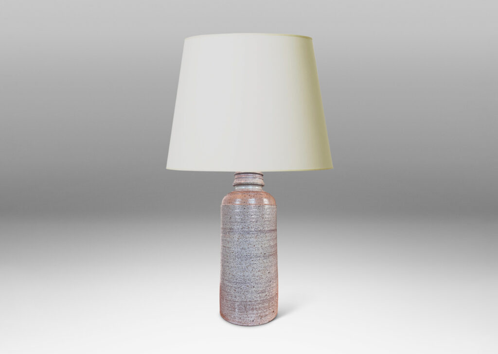 Gallery BAC columnar form with sculpted top, glazed in a light gray with dappling