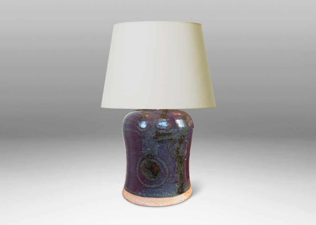 Gallery BAC substantial bell form glazed in burgundy oxblood with tassel design in gray-purple
