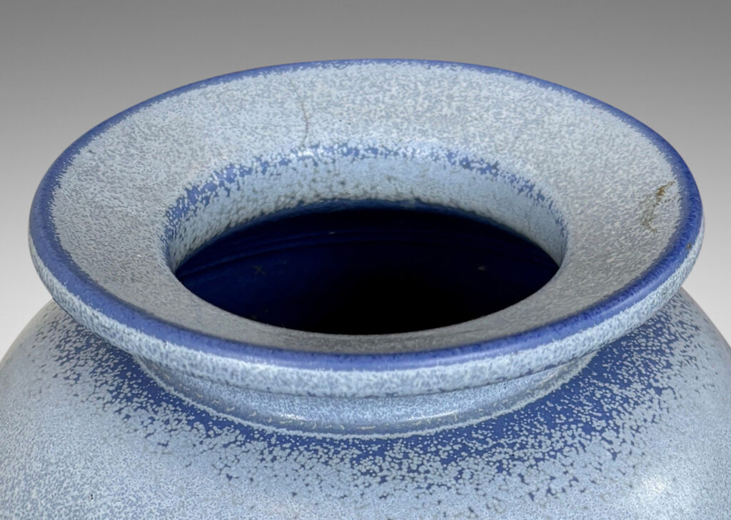 Gallery BAC ovoid form with flanged lip, glazed in airy light and darker French blue tones