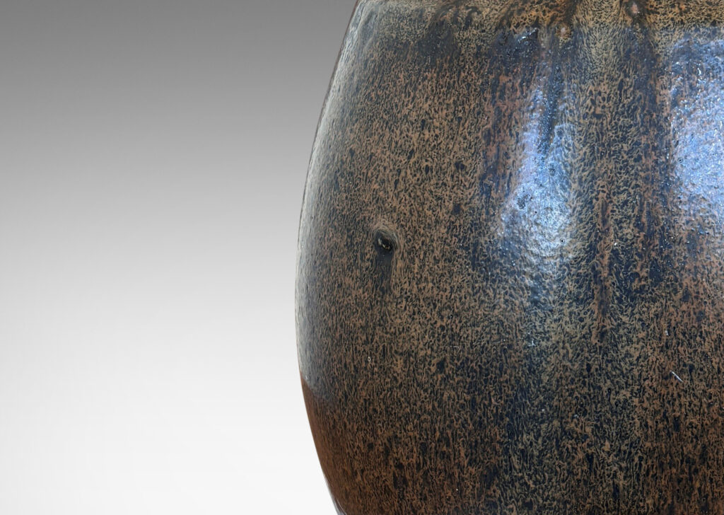 Gallery BAC ovoid form with wide flared mouth, glazed in flowing black and brown