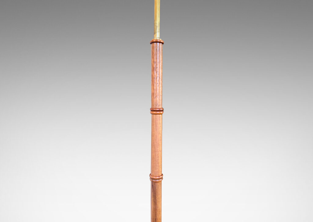 Gallery BAC stand with decorative bamboo node rings on a disk base; teak, brass and cast iron