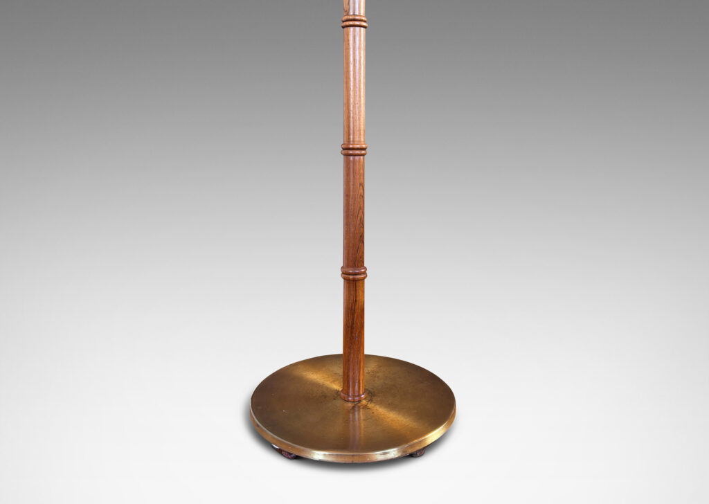Gallery BAC stand with decorative bamboo node rings on a disk base; teak, brass and cast iron