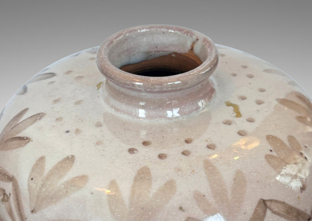 Gallery BAC tapered form and spout mouth, glazed in pale gray-lavender, with geometric decorations in gray