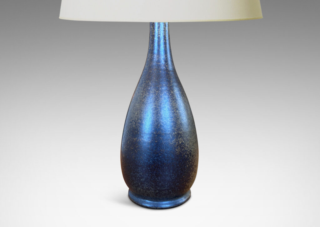 Gallery BAC swelling bulbous form with articulated base, glazed in sponged medium and dark brown