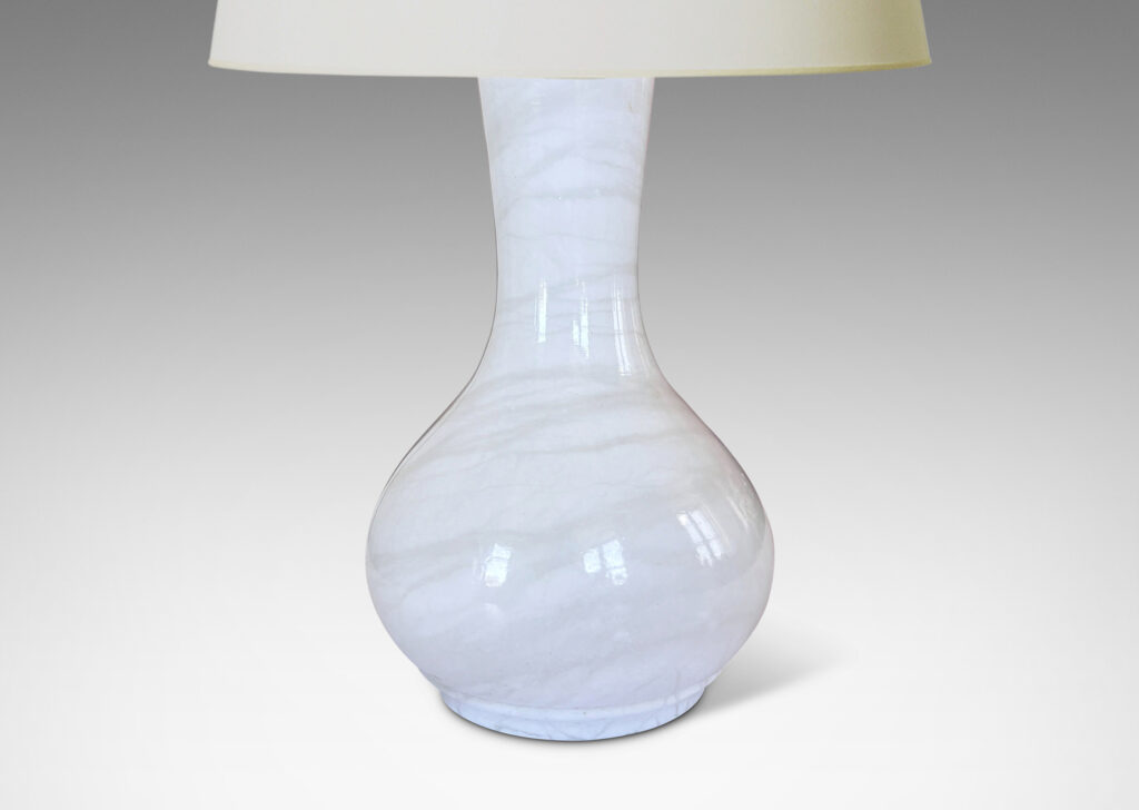 Gallery BAC vase-like forms in solid turned white marble with pale veining