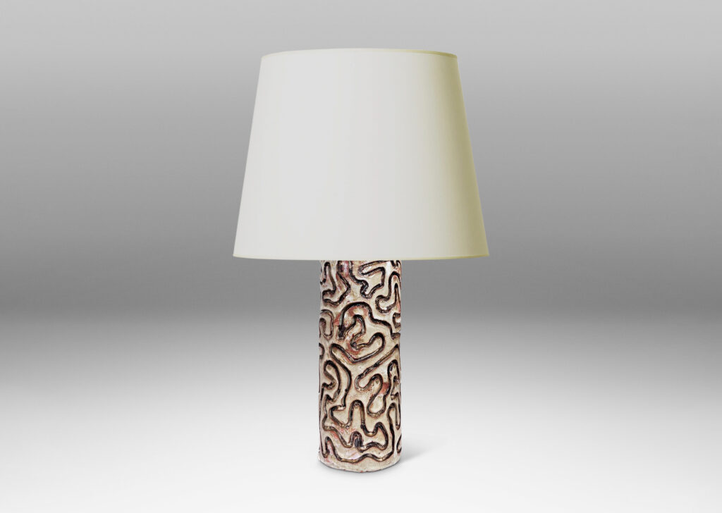 Gallery BAC columnar form with carved vermicelli pattern, glazed in pale gray and dark brown