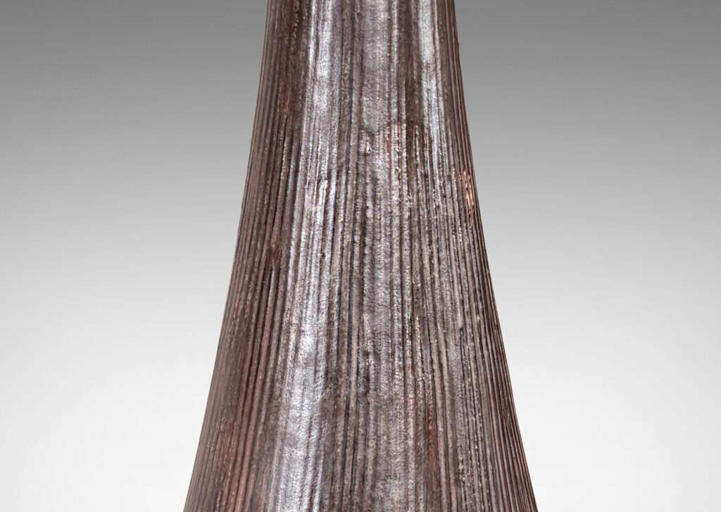 Gallery BAC trumpet-like form with reeded texture, glazed in dark brown