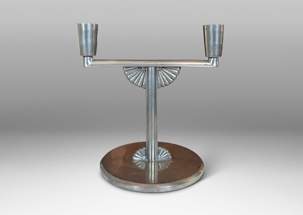 Gallery BAC orthogonal stands, disk plinths, and branches with two candle sockets, with supportive rosette brackets