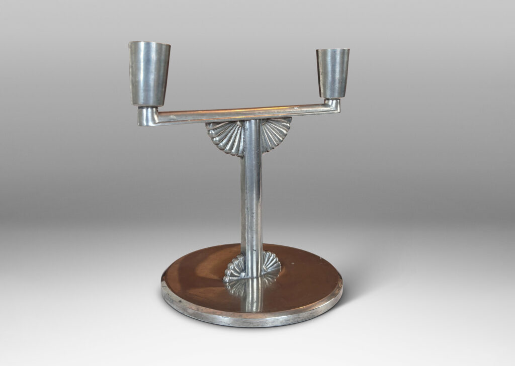 Gallery BAC orthogonal stands, disk plinths, and branches with two candle sockets, with supportive rosette brackets