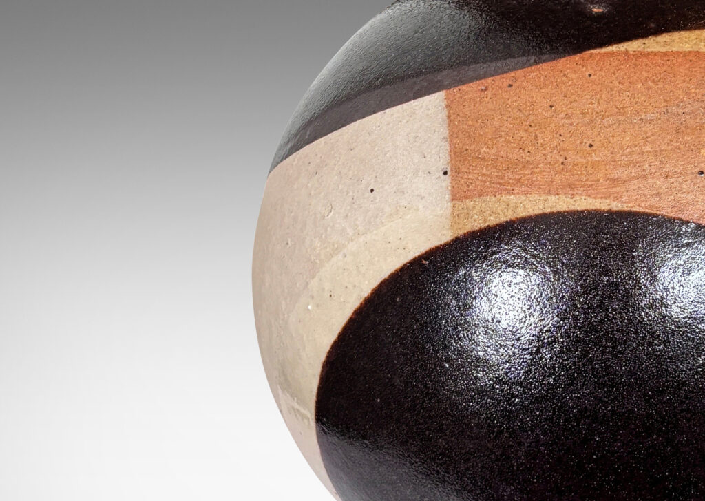 Gallery BAC glazed in overlapping circular forms in dark brown, pale gray and transparent pale taupe