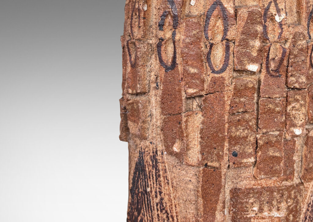 Gallery BAC large cylindrical form with applied texture to shoulder and carved V-shaped designs below
