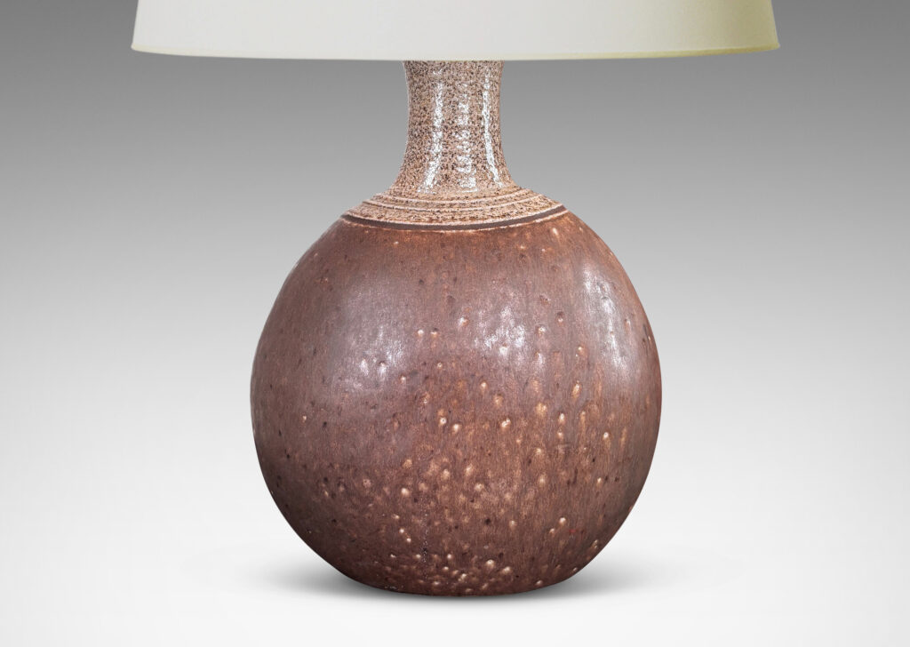Gallery BAC pilgrim flask form, glazed in dark brown and stippled pale gray