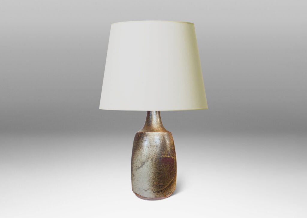 Gallery BAC cylindrical form with sprouting neck, glazed in airy taupe-tan and dark brown