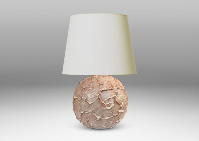 Gallery BAC highly textured globe form glazed in beige with brown tinted edges
