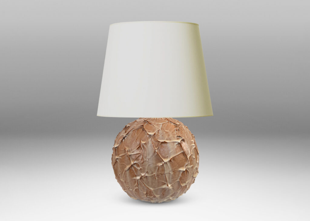 Gallery BAC highly textured globe form glazed in beige with brown tinted edges