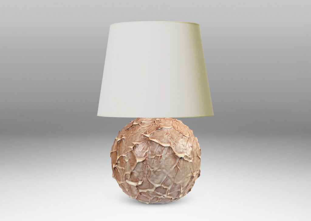 Gallery BAC highly textured globe form glazed in beige with brown tinted edges