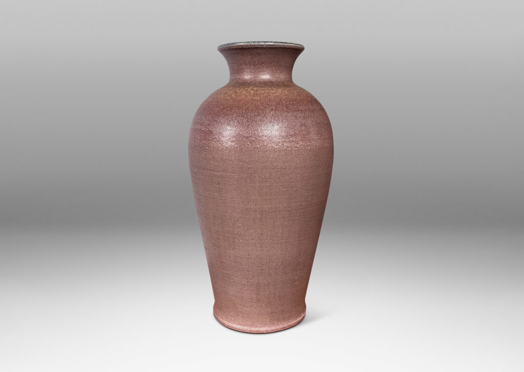 Gallery BAC tall tapered form and flared mouth in a milk chocolate brown with a lavender touch to the lip