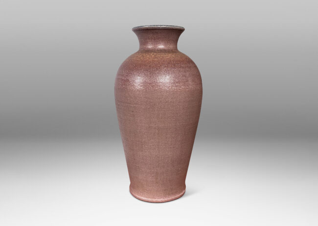 Gallery BAC tall tapered form and flared mouth in a milk chocolate brown with a lavender touch to the lip