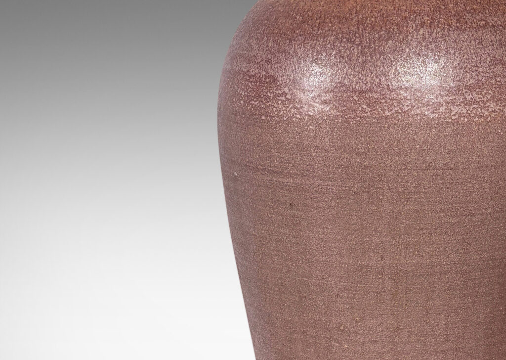 Gallery BAC tall tapered form and flared mouth in a milk chocolate brown with a lavender touch to the lip