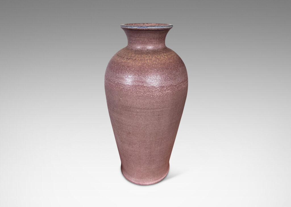 Gallery BAC tall tapered form and flared mouth in a milk chocolate brown with a lavender touch to the lip