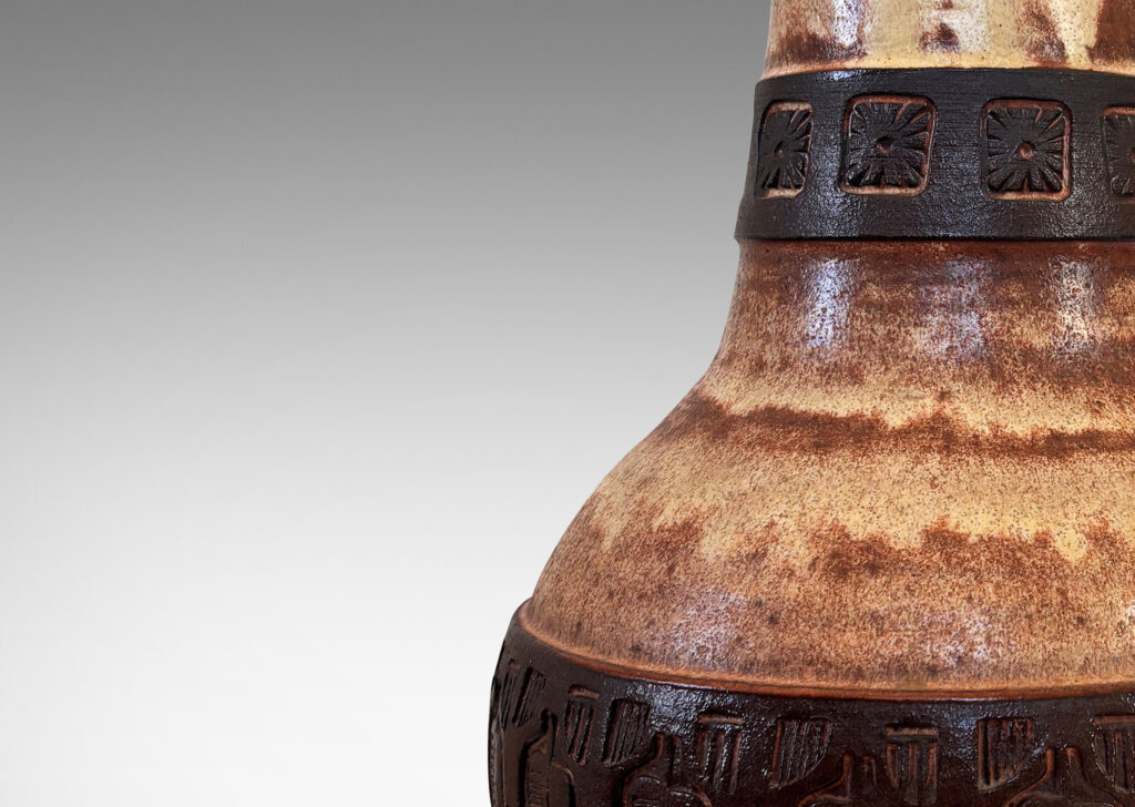 Gallery BAC globe form and wide tapered neck, with relief bands ornaments with star and apple motifs