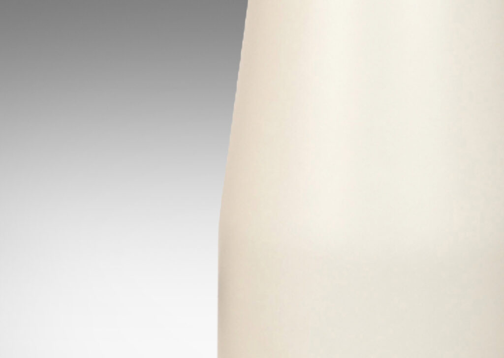 Gallery BAC slender upward tapering cylindrical forms with a velvety sand-blasted finish white within clear glass