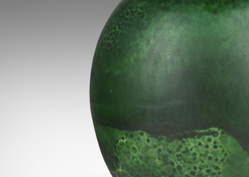 Gallery BAC tall globe form, glazed in a flowing jungle green