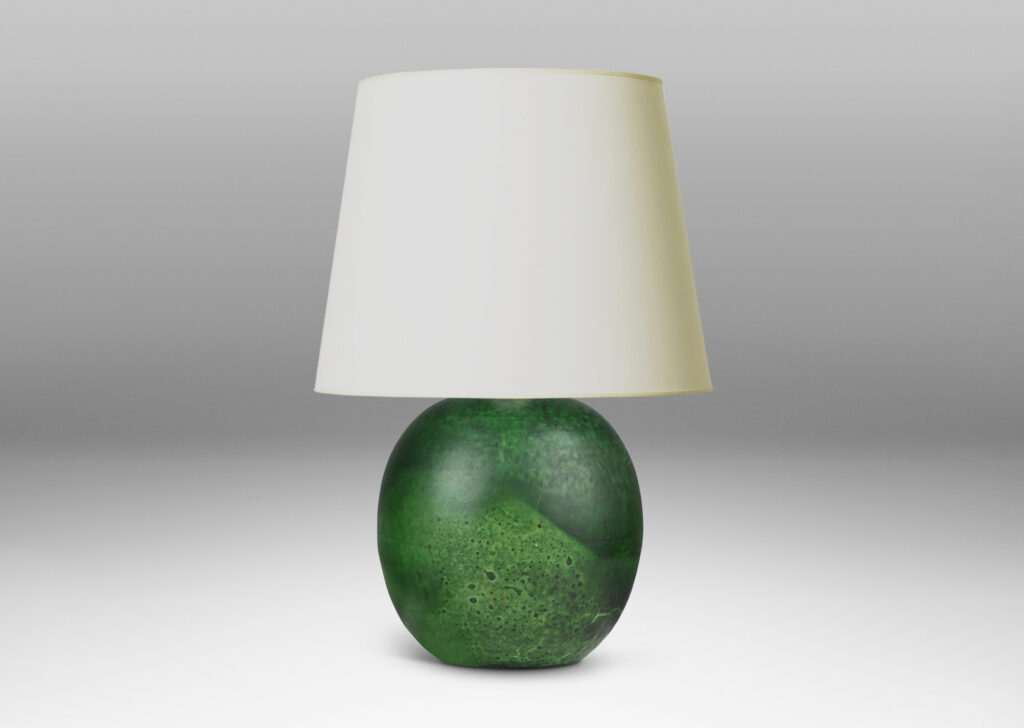 Gallery BAC tall globe form, glazed in a flowing jungle green