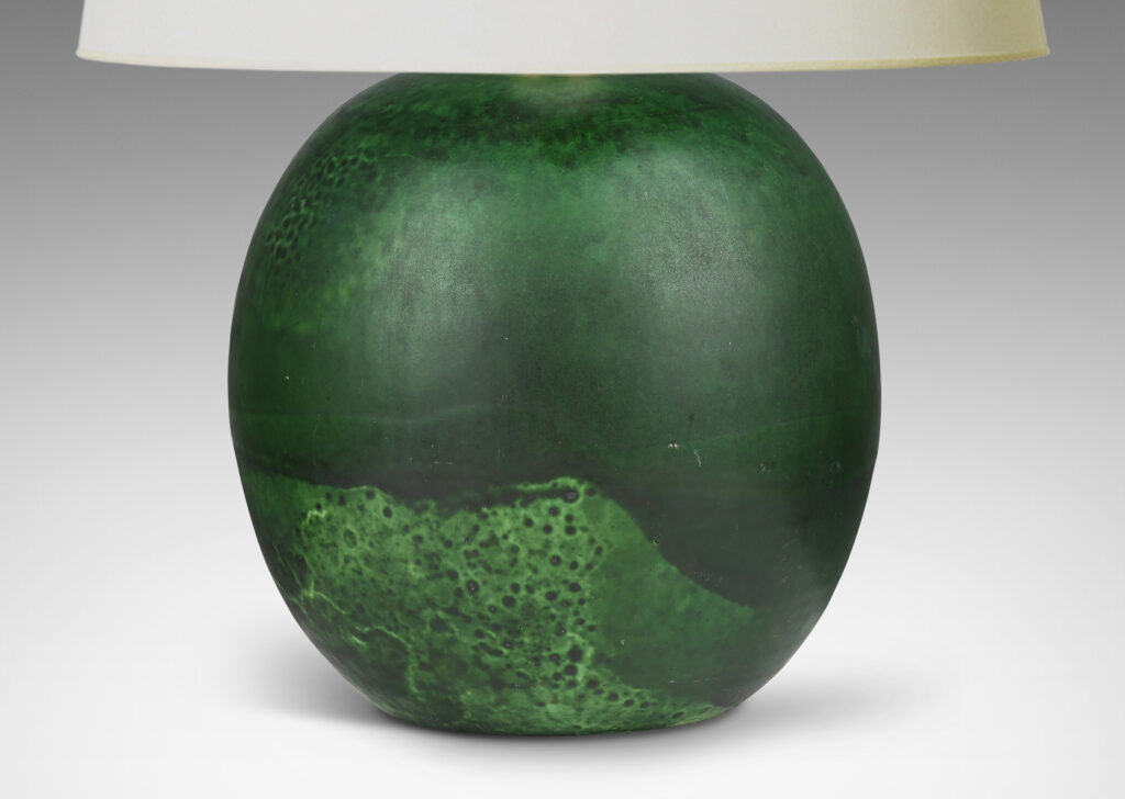 Gallery BAC tall globe form, glazed in a flowing jungle green