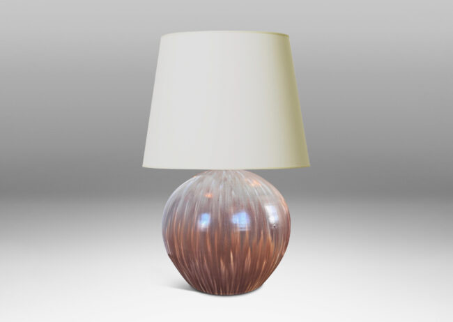 Gallery BAC tapered globe form, magnificently glazed in flowing pale greige and brown
