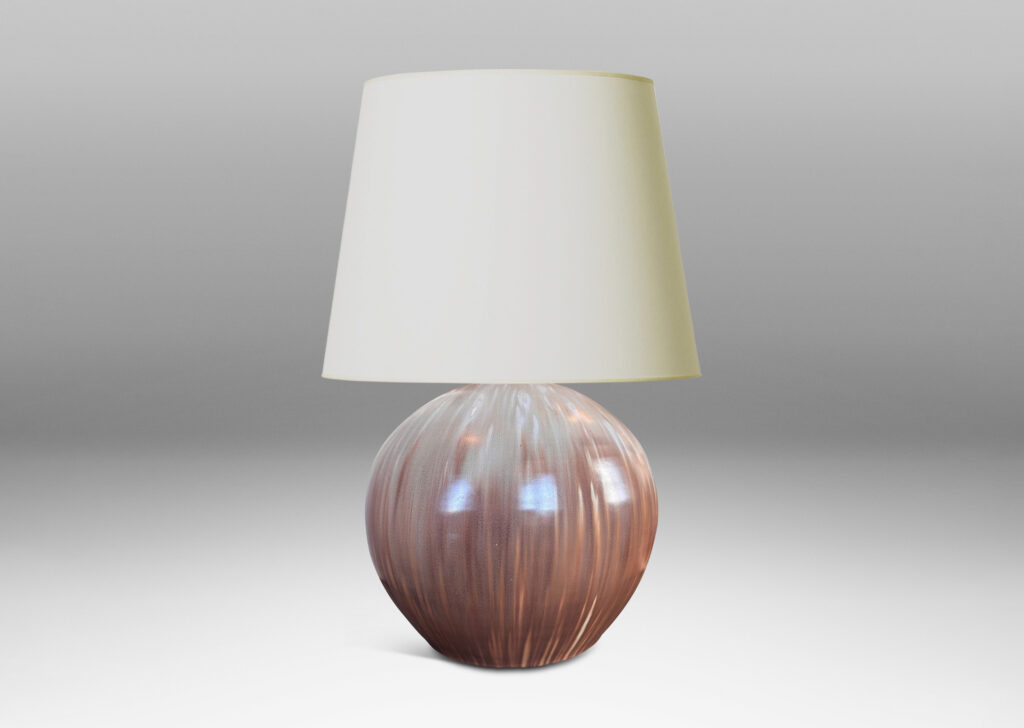 Gallery BAC tapered globe form, magnificently glazed in flowing pale greige and brown