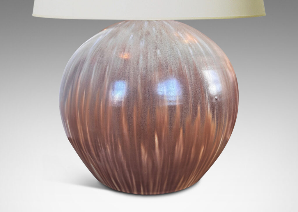 Gallery BAC tapered globe form, magnificently glazed in flowing pale greige and brown