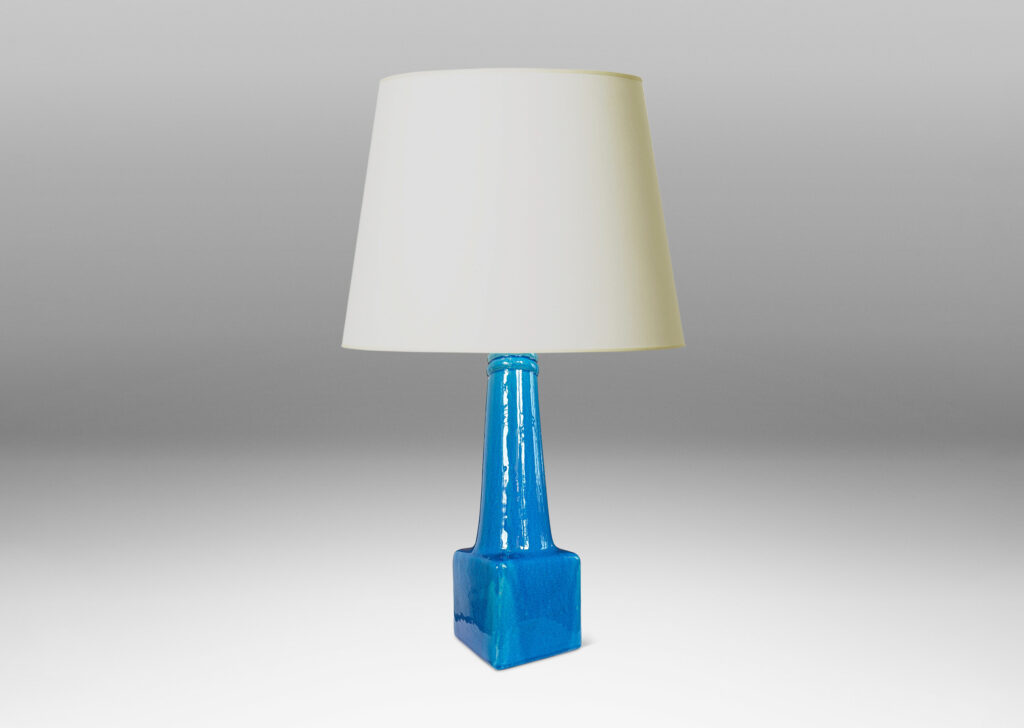 Gallery BAC cubic form with tall conical stand, glazed in a gloss azure blue