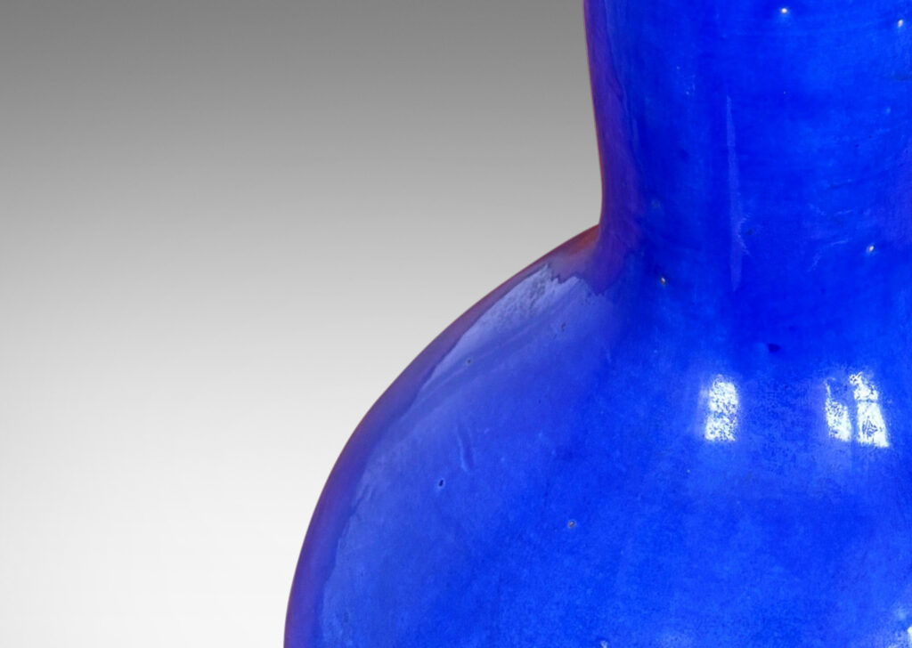 Gallery BAC undulating decanter form glazed in an ultramarine blue