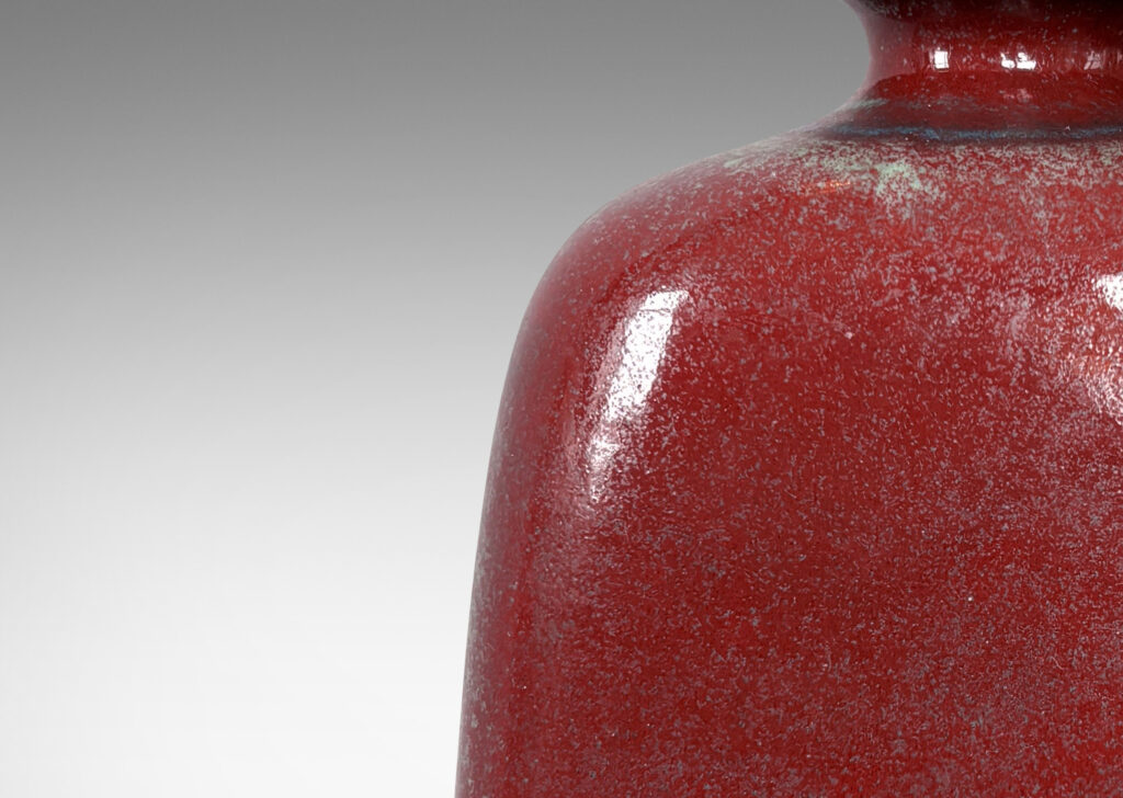 Gallery BAC bottle-like form with gumdrop silhouette and flanged lip, glazed in a marvelous deep oxblood tone