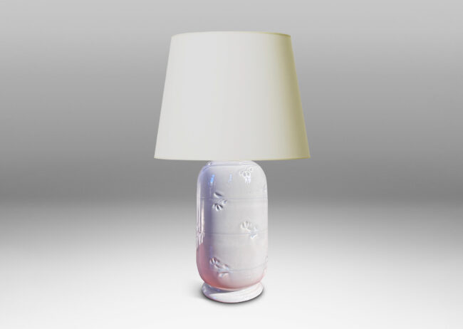 Gallery BAC ovoid form with carved horizontal pinstripes and lyrical floral motifs