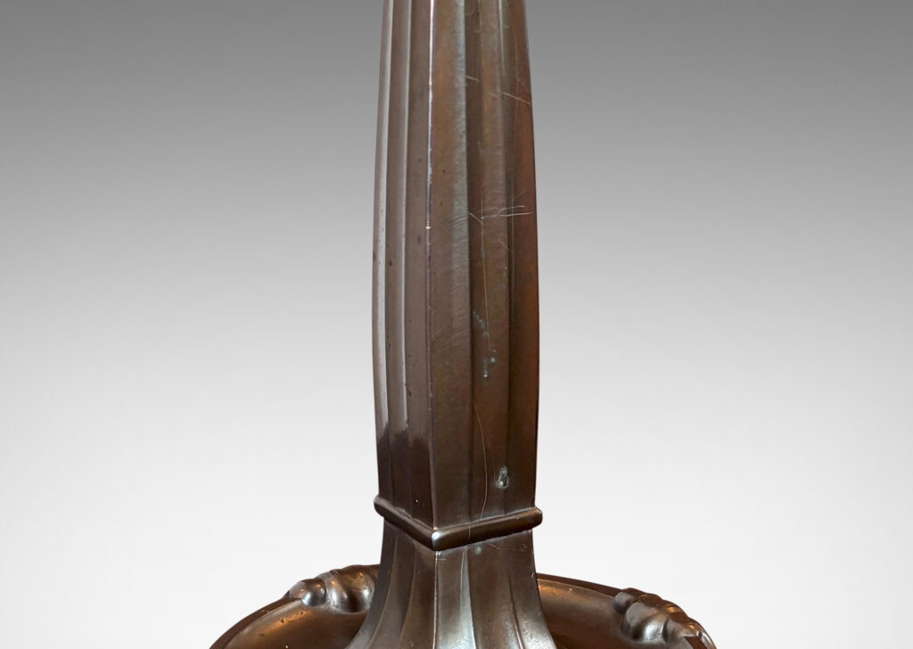 Gallery BAC squared swelling stand, flaring out to a disk base with sculpted edges