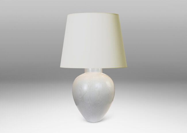 Gallery BAC tapered ovoid form with subtle relief meridian bands, glazed in a soft ivory