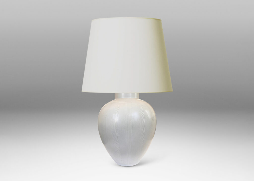 Gallery BAC tapered ovoid form with subtle relief meridian bands, glazed in a soft ivory