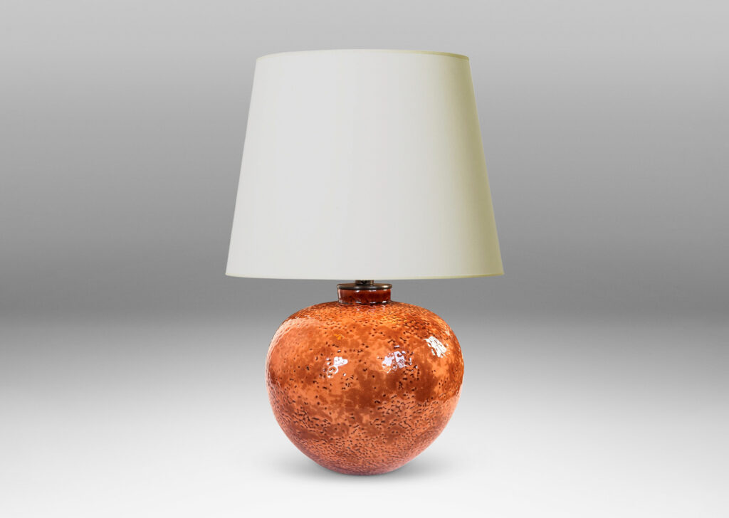 Gallery BAC plump globe form with orange peel-like texture, glazed in shiny orange and burnt orange