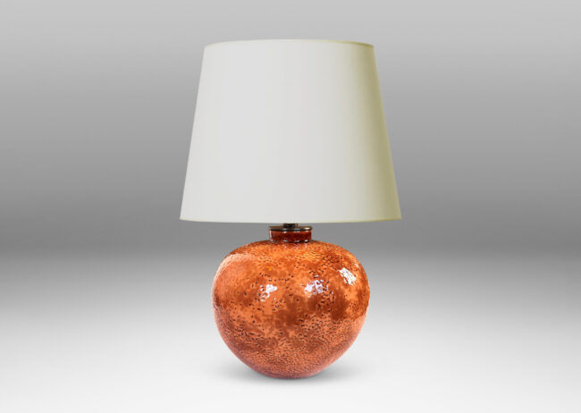 Gallery BAC plump globe form with orange peel-like texture, glazed in shiny orange and burnt orange