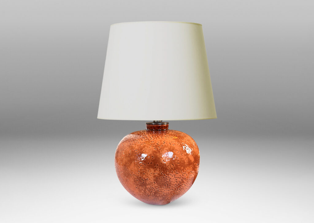 Gallery BAC plump globe form with orange peel-like texture, glazed in shiny orange and burnt orange