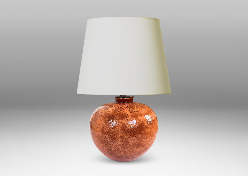Gallery BAC plump globe form with orange peel-like texture, glazed in shiny orange and burnt orange