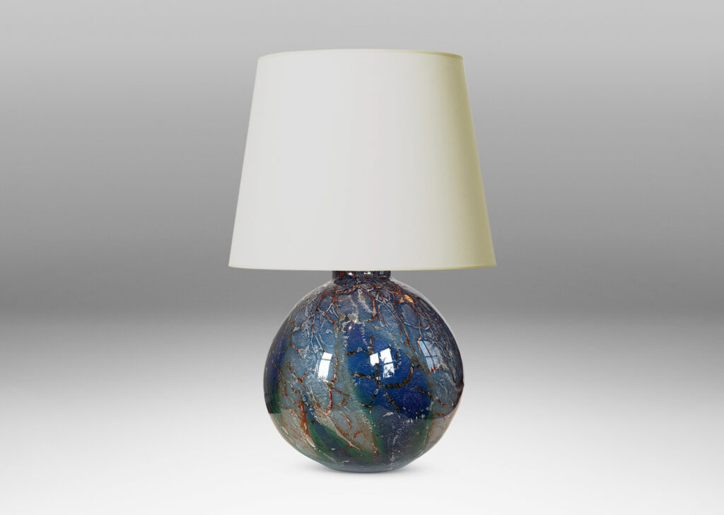 Gallery BAC globe form in vibrant marbled light and dark blue, green and rust-brown