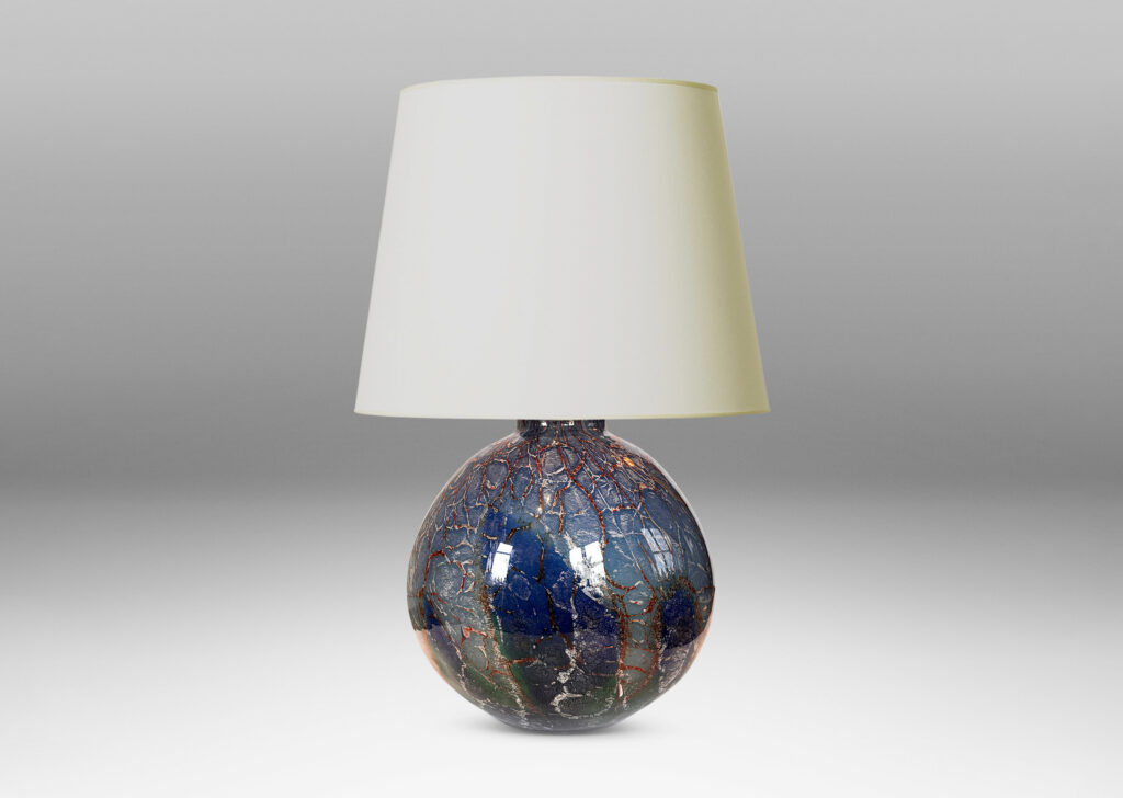 Gallery BAC globe form in vibrant marbled light and dark blue, green and rust-brown
