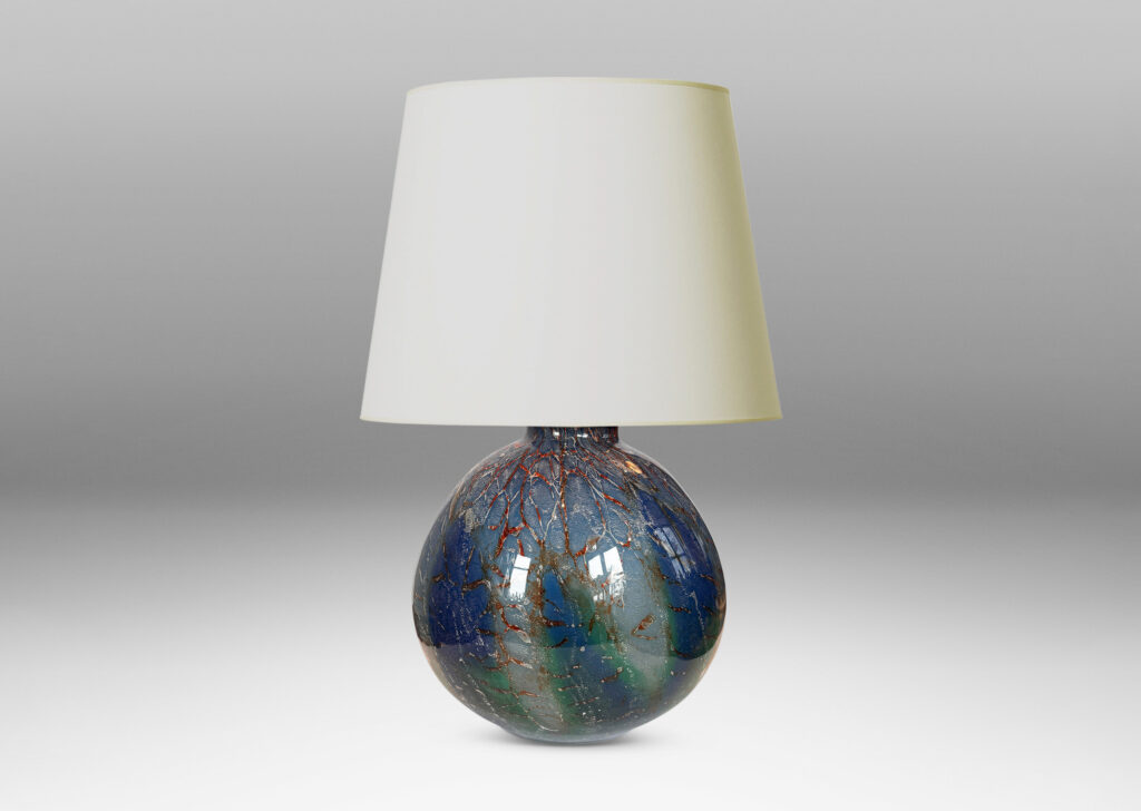 Gallery BAC globe form in vibrant marbled light and dark blue, green and rust-brown