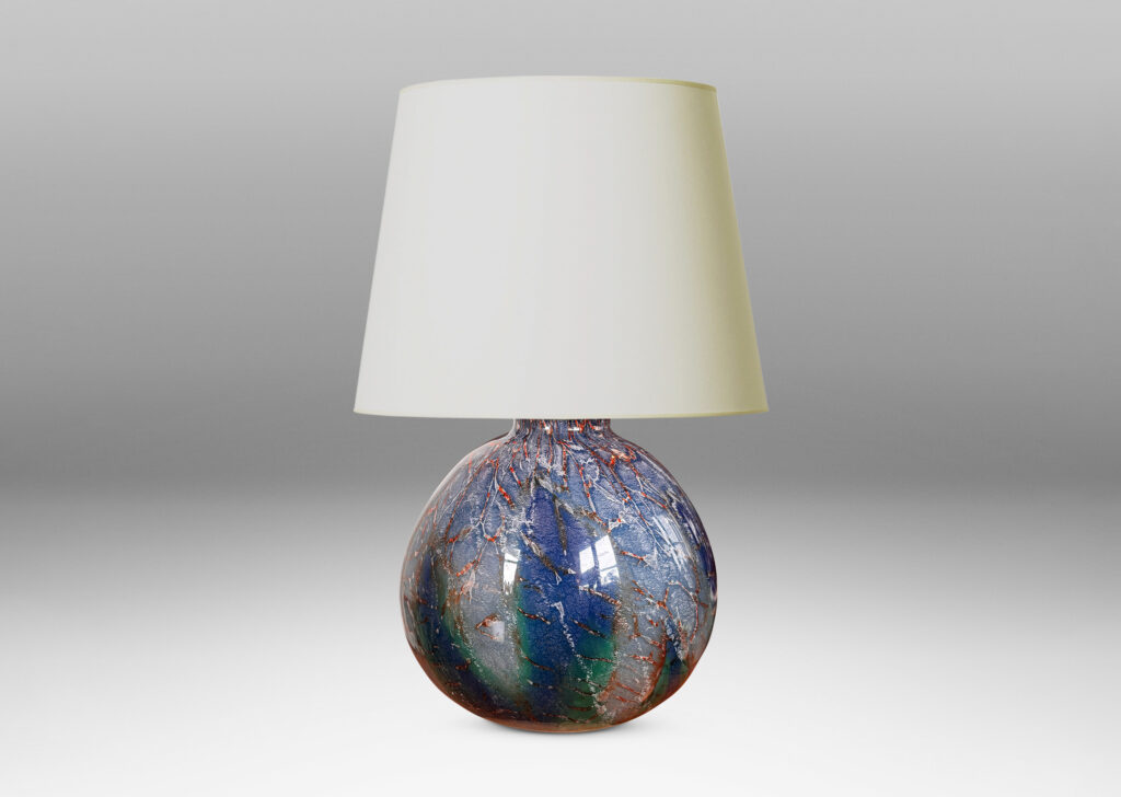 Gallery BAC globe form in vibrant marbled light and dark blue, green and rust-brown