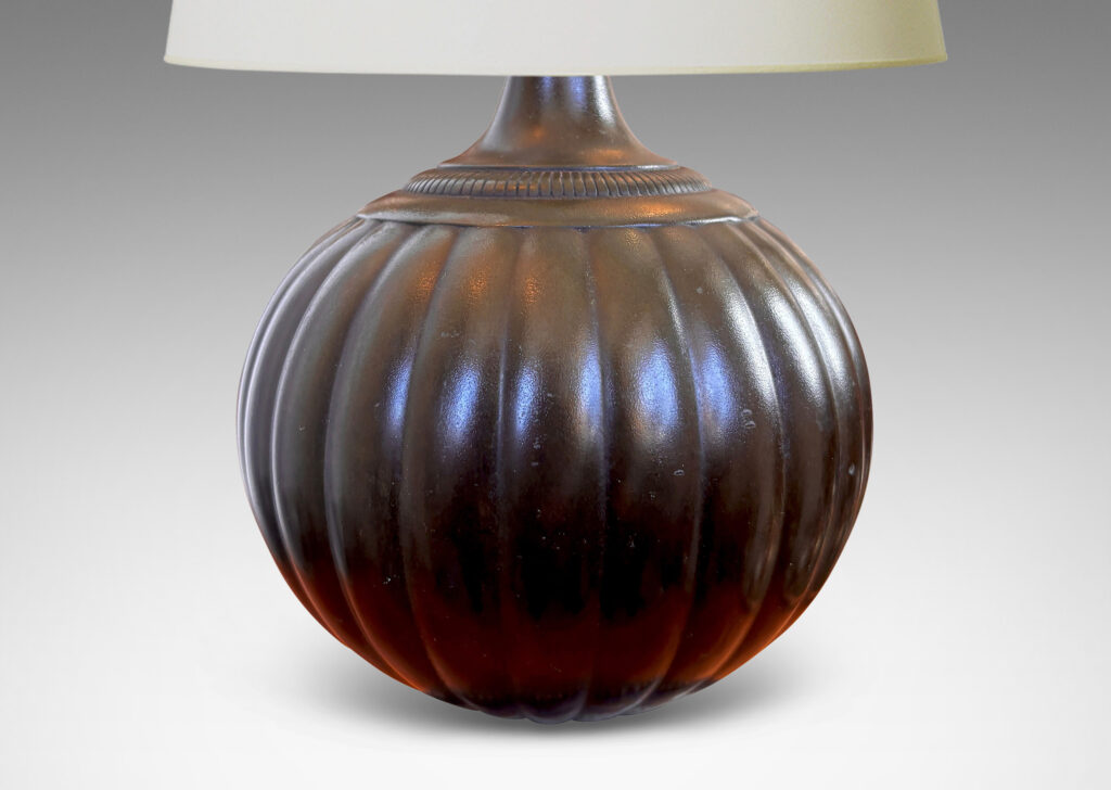 Gallery BAC lobed pumpkin form with ridged collar detail; Disko alloy with bronze-evoking patination